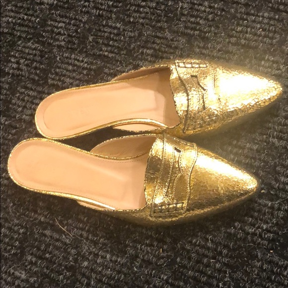 J. Crew Gold Shimmery Slip On Loafers - Picture 1 of 3